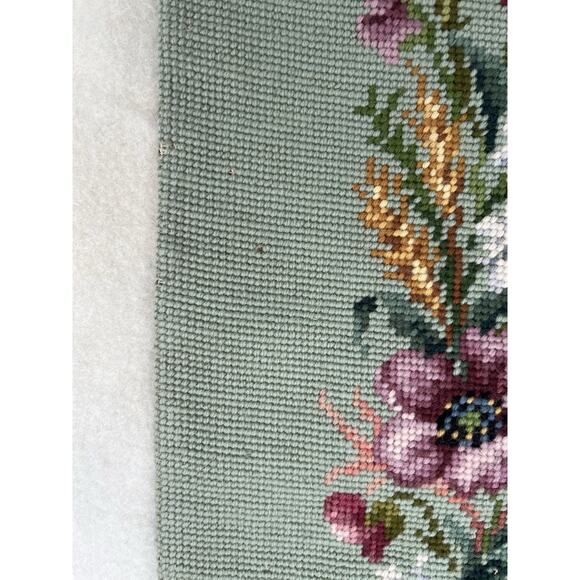 Tapestry Floral Wool Needlepoint Bell Pull Wall Hanging 66x9 Brass Hardware VTG - Picture 7 of 16